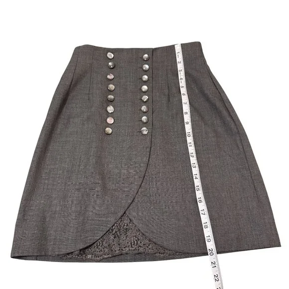 Vintage Christian Dior Womens Gray 90s Tailored Front Button Mini Skirt Size 10 - Picture 6 of 8